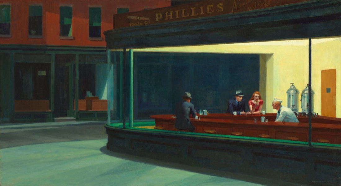 Nighthawks, painting by Edward Hopper, at the Art Institute of Chicago