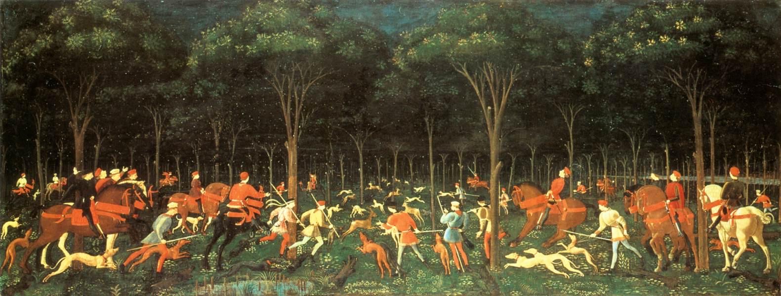 The Hunt in the Forest, painting by Paolo Uccello, at the Ashmolean Museum