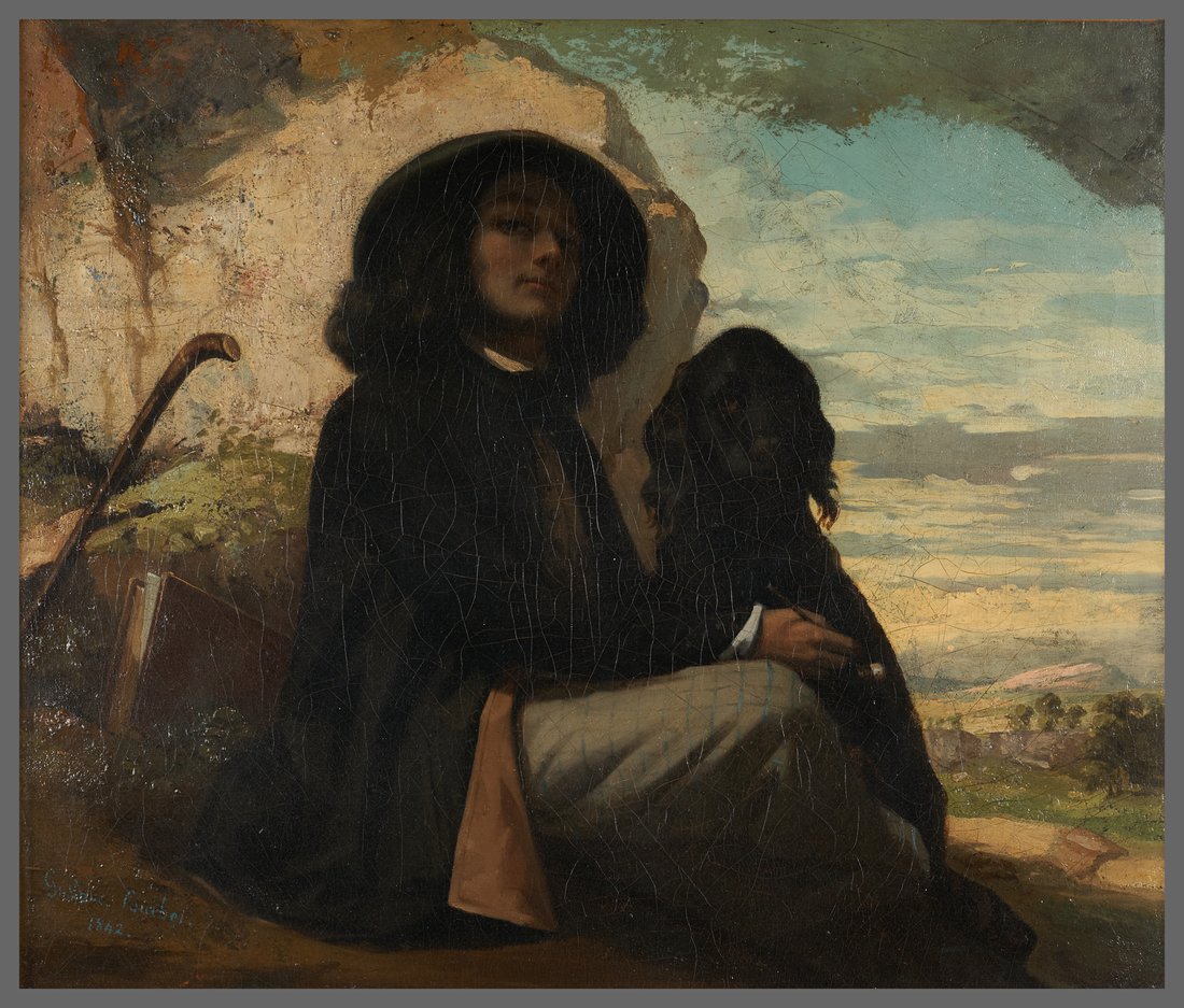Self-Portrait with a Black Dog, painting by Gustave Courbet, at the Petit Palais