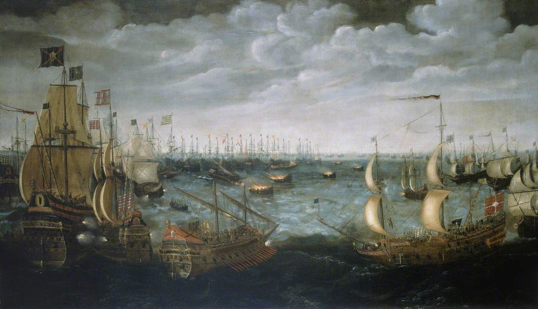Launch of Fireships against the Spanish Armada, anonymous painting, at Royal Museums Greenwich