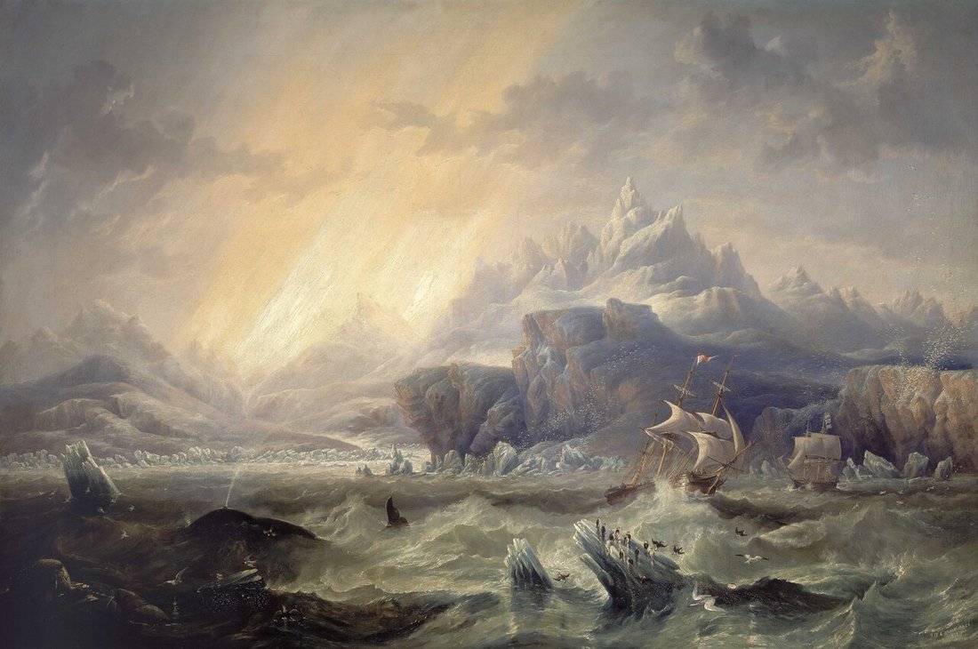 Erebus and Terror in the Antarctic, painting by John Wilson Carmichael, at Royal Museums Greenwich