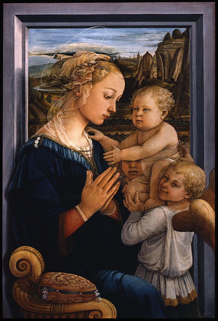 Madonna and Child with Two Angels, painting by Filippo Lippi, at the Uffizi Gallery